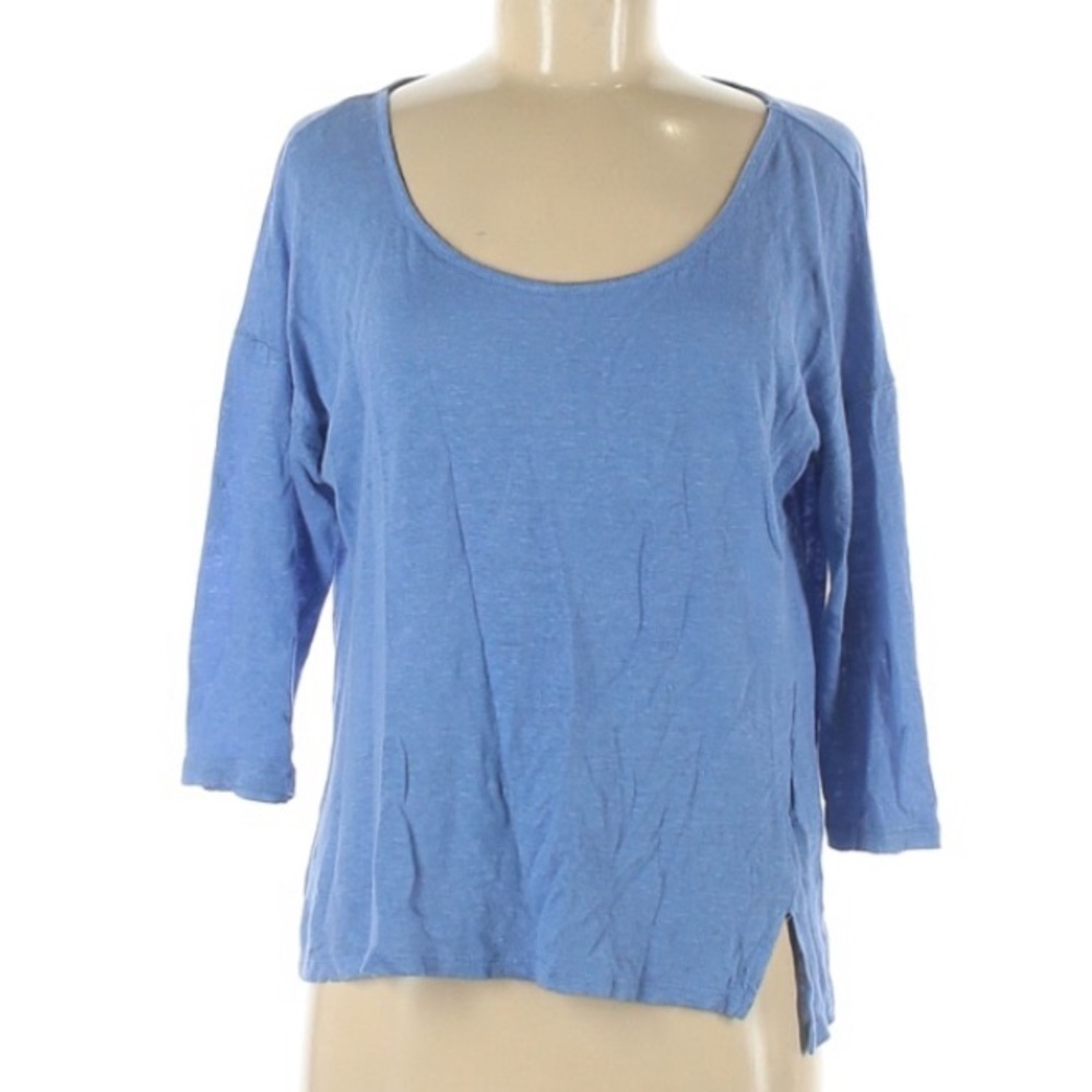 Talbot 3/4 Length Sleeve Classic solid light blue pastel Linen T-shirt